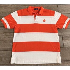 VTG Clemson Tigers Polo Men’s Large Orange White Striped 1980s NCAA